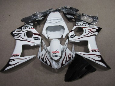 White Black Flame Shark 2003-2005 YZF R6 Motorcycle Fairings