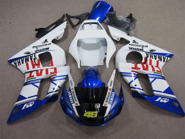 White Blue Fiat 46 1998-2002 YZF R6 Motorcycle Fairings White Blue Fiat 46 1998-2002 YZF R6 Motorcycle Fairings